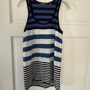 Vince Women's Navy and Light Blue Striped Tank Top Size Medium